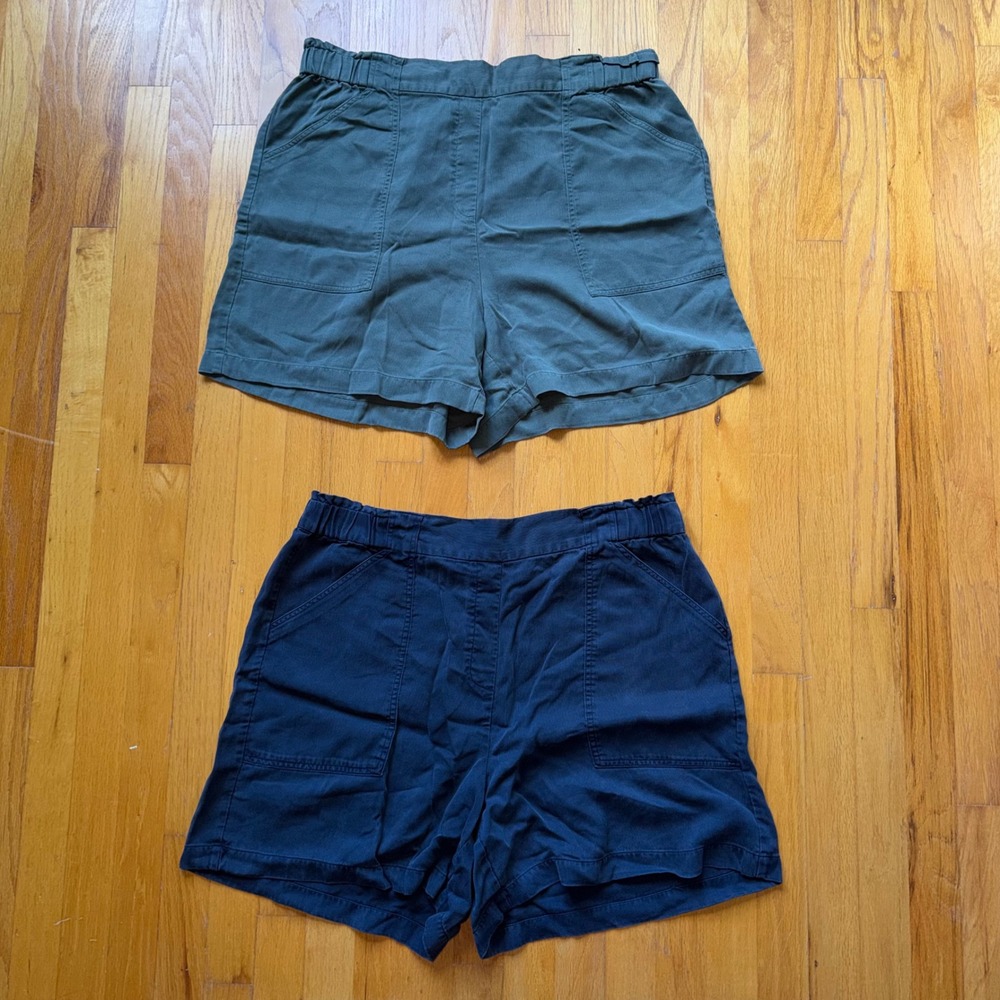 J. Jill Lyocell Pull On Shorts Bundle Lot 2 Navy Blue Green XL High Rise Pockets